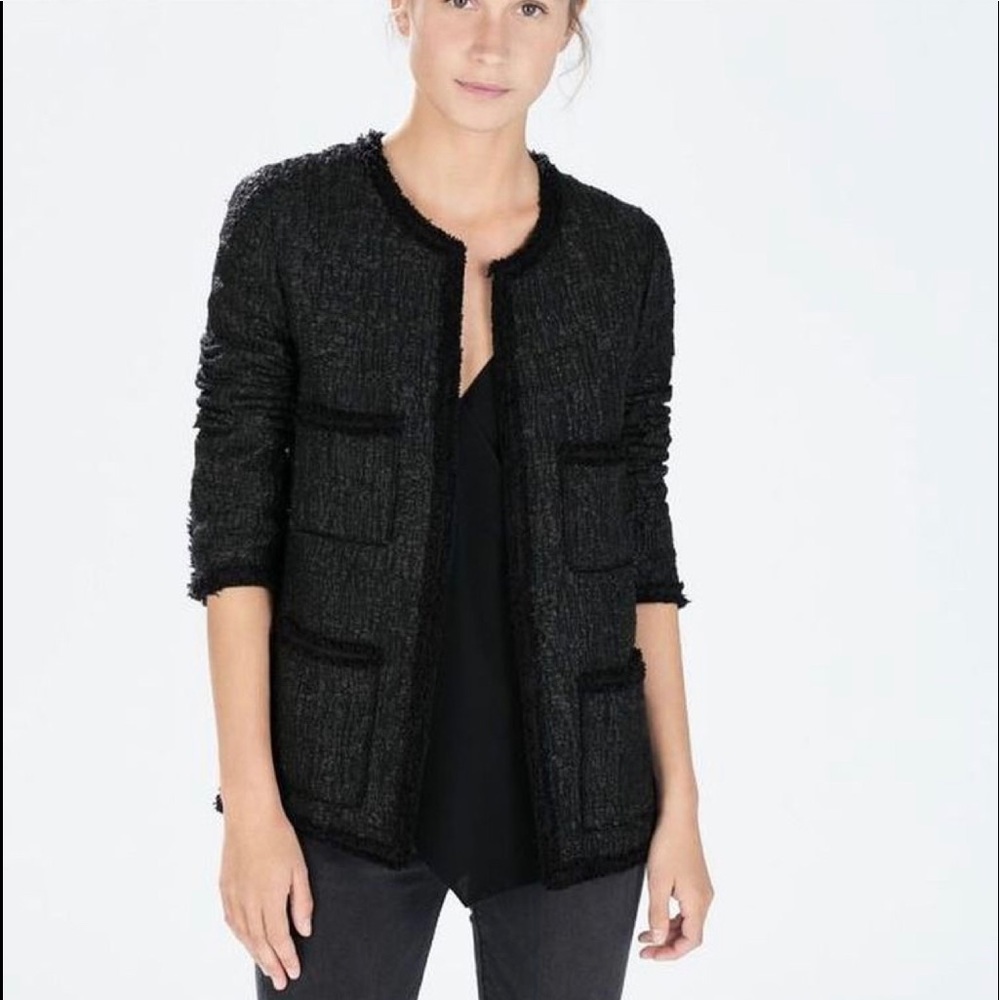 Zara Structured Frayed Jacket Medium